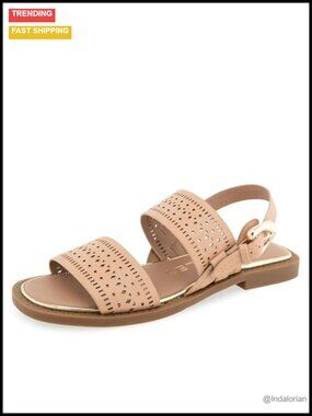 Faux Leather Slide Sandals with Perforated Detail and Adjustable Backstrap